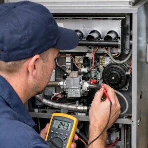 Heating services in seattle technician is testing electricity flow to gas furnace
