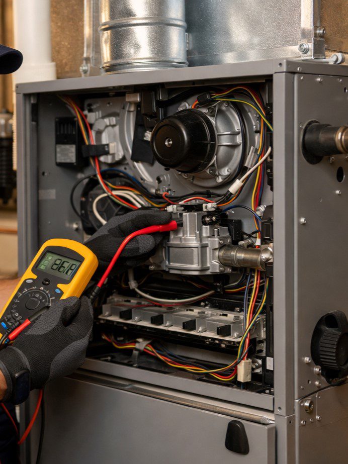 Gas furnace repair process starting with diagnostic.