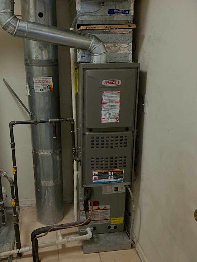 Close-up of a high-efficiency Goodman gas furnace installed in a Marysville home.