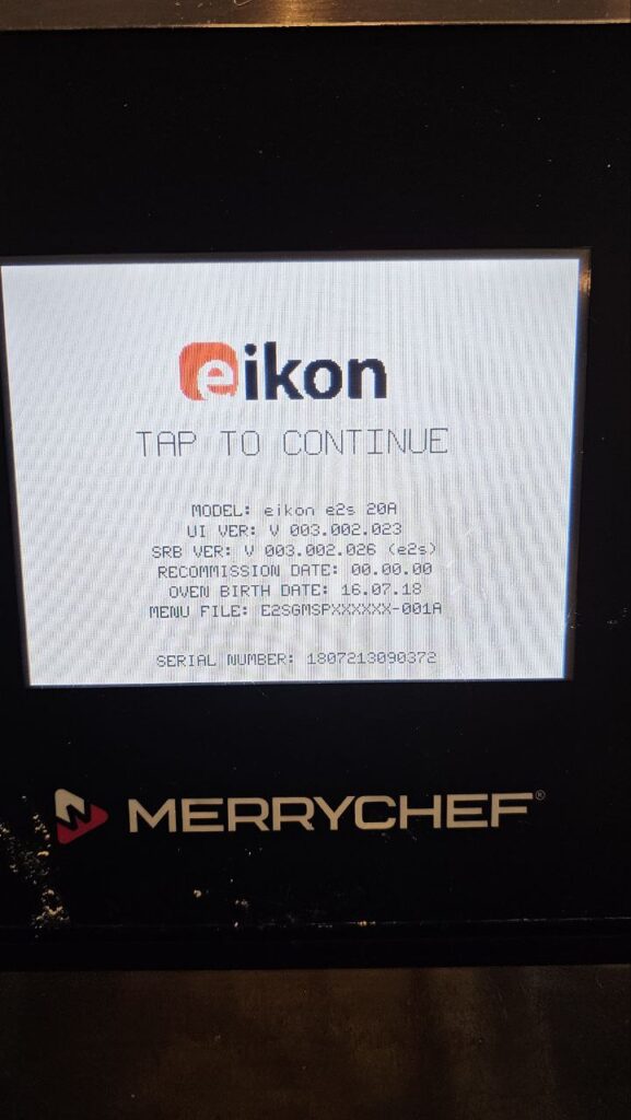 Common Merrychef oven error notification on control panel before professional diagnostic by A/C Dr. Naz technicians.