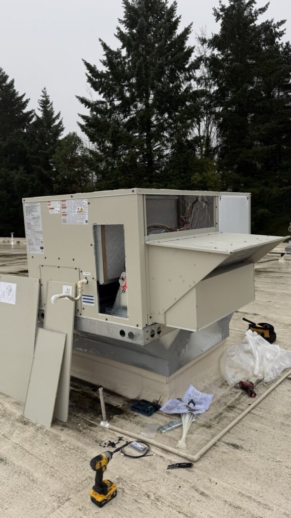 Repair process of the rooftop unit in Seattle
