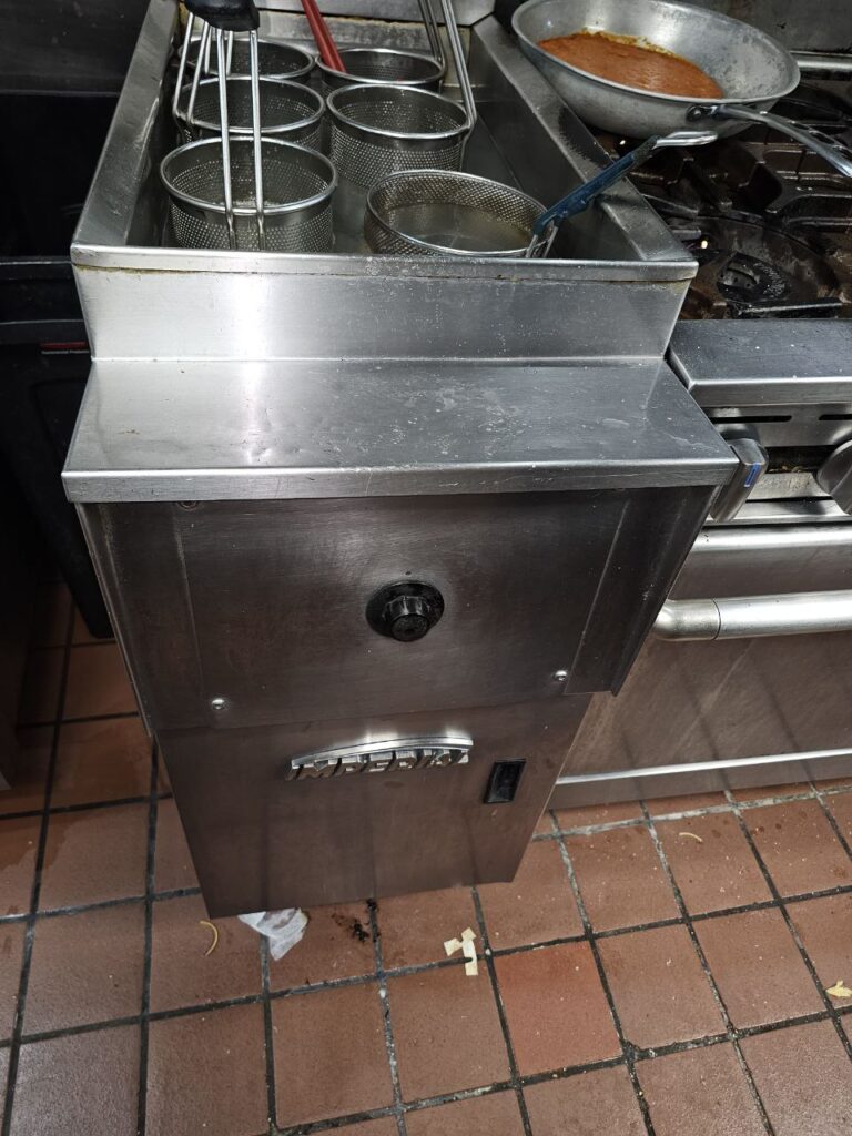 A high-resolution shot of a Robertshaw commercial gas control valve and thermopile assembly, showing the "Pilot," "On," and "Off" settings used for regulating gas flow in commercial fryers.