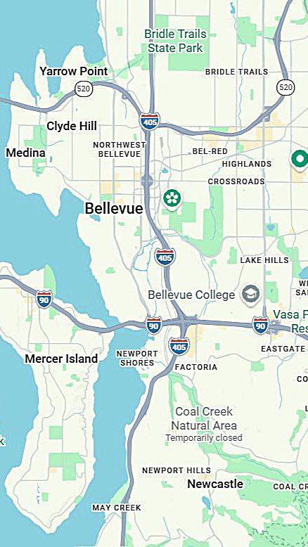 expert and certified commercial refrigeration repair in Bellevue, WA service area map