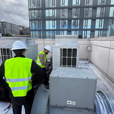 A/C Dr. Naz owner and technicians on a commercial job in Greater Seattle