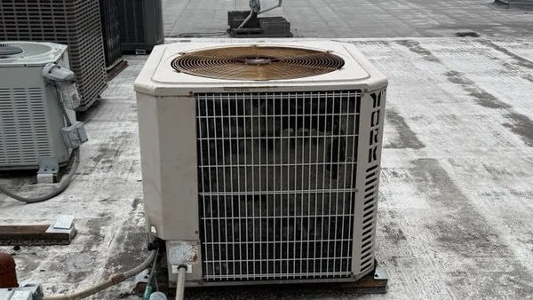 Heat pump condenser on a commercial roof
